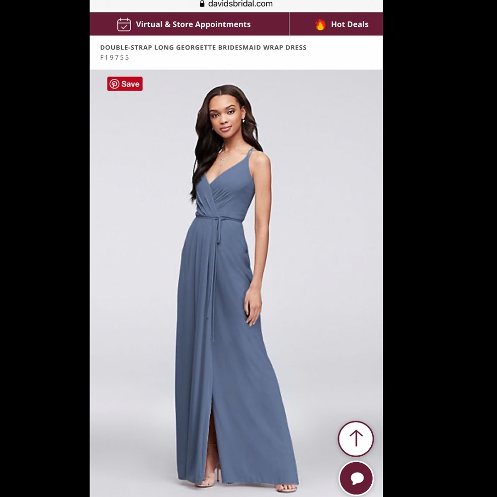 David’s Bridal Wrap Bridesmaid dress “Steel Blue”